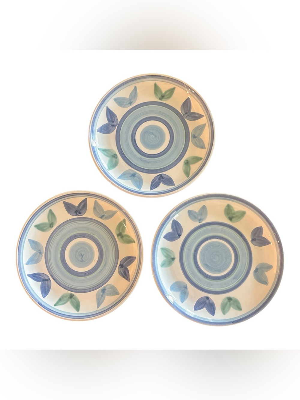 Set of 3 Vintage Caleca "Tulipano" Hand Painted Ceramic Plates Italy